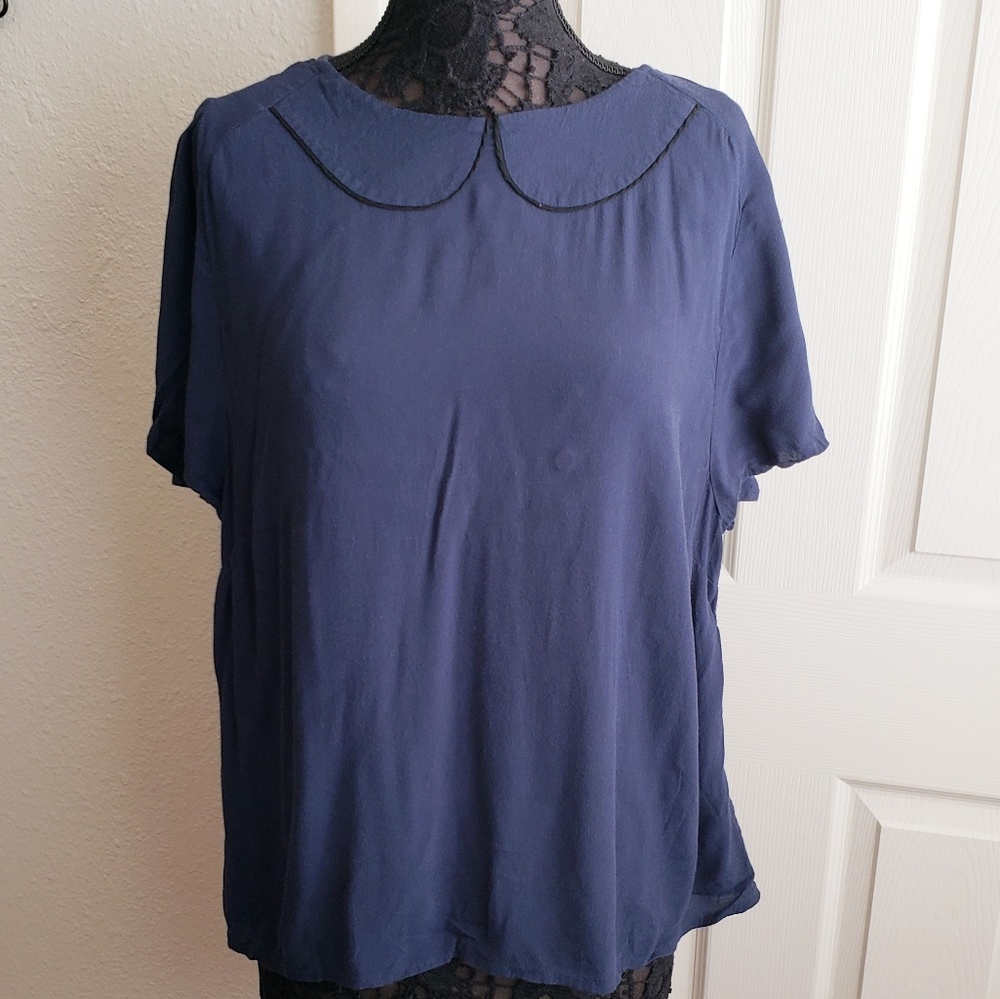 Boden Navy Blue Short-Sleeve Peter Pan Collar Blouse
